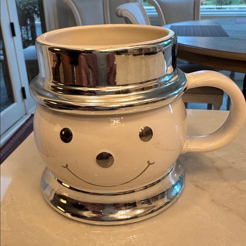 Stylish White Snowman Mug/Vase with Silver Base and Rim by Slatkin & Co.